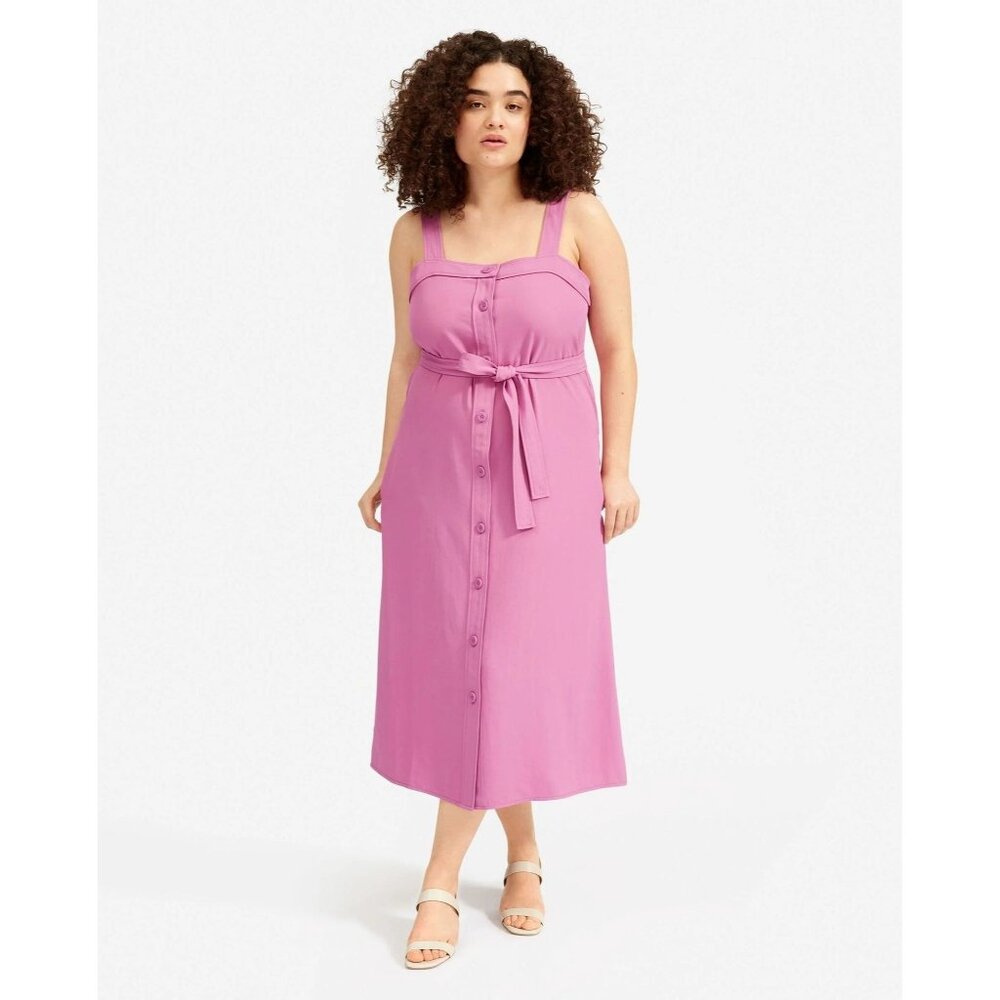 Everlane Pink Button-Front Midi Dress with Tie Waist